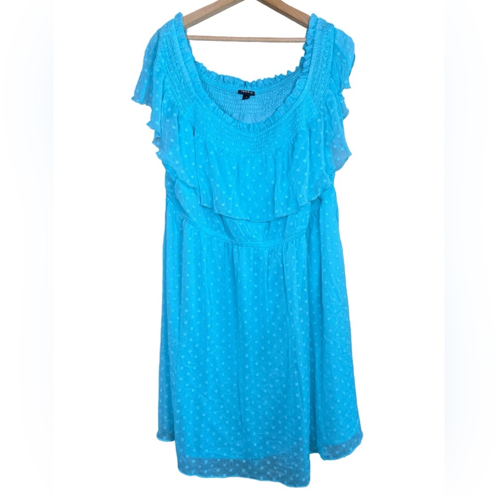 Torrid Turquoise Polka Dot Off Shoulder Chiffon Mini Dress Size 3XL